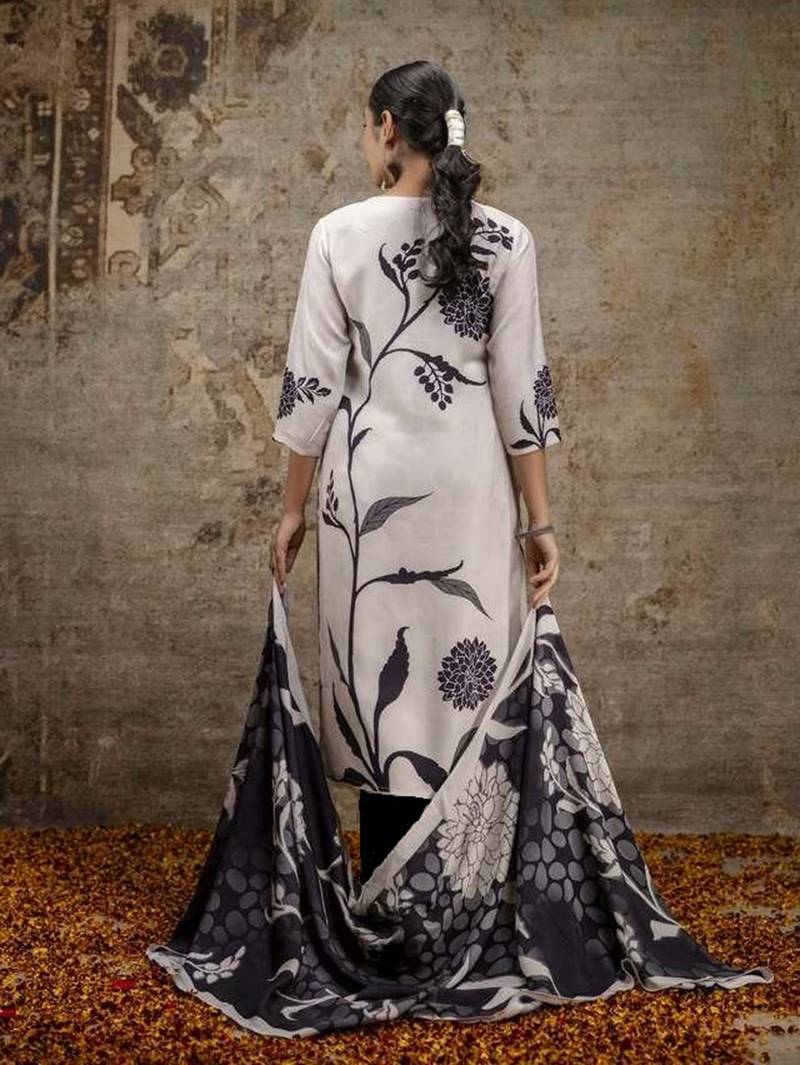 White color viscose rayon printed  kurta set
