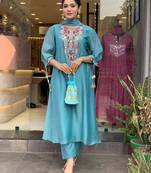 Light blue color chanderi silk  kurta set