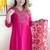 Dark pink color chanderi embroidered sttiched kurta set