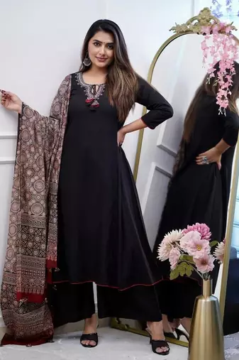 Black color viscose palazzo kurta set