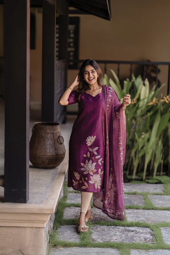 Purple color zarna silk readymade kurti