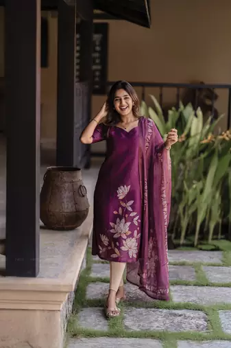 Purple color zarna silk readymade kurti