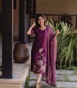 Purple color zarna silk readymade kurti