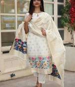 Off white viscose jacquard embroidered kurta set