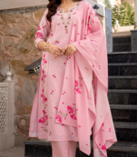 Rose pink chanderi butti embroidered kurta set