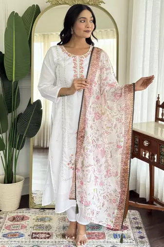 White color rayon with embroidered work kurta set