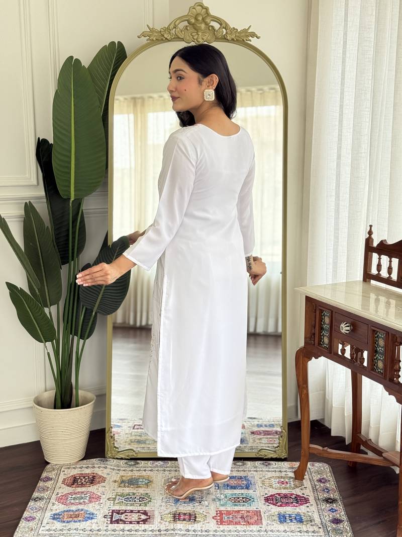 White color rayon with embroidered work kurta set