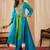 Turquoise chinon print anarkali kurta set