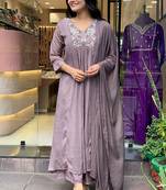 Lavender viscose chinon embroidered kurta set