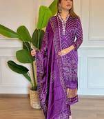 Purple color viscose printed kurta suit