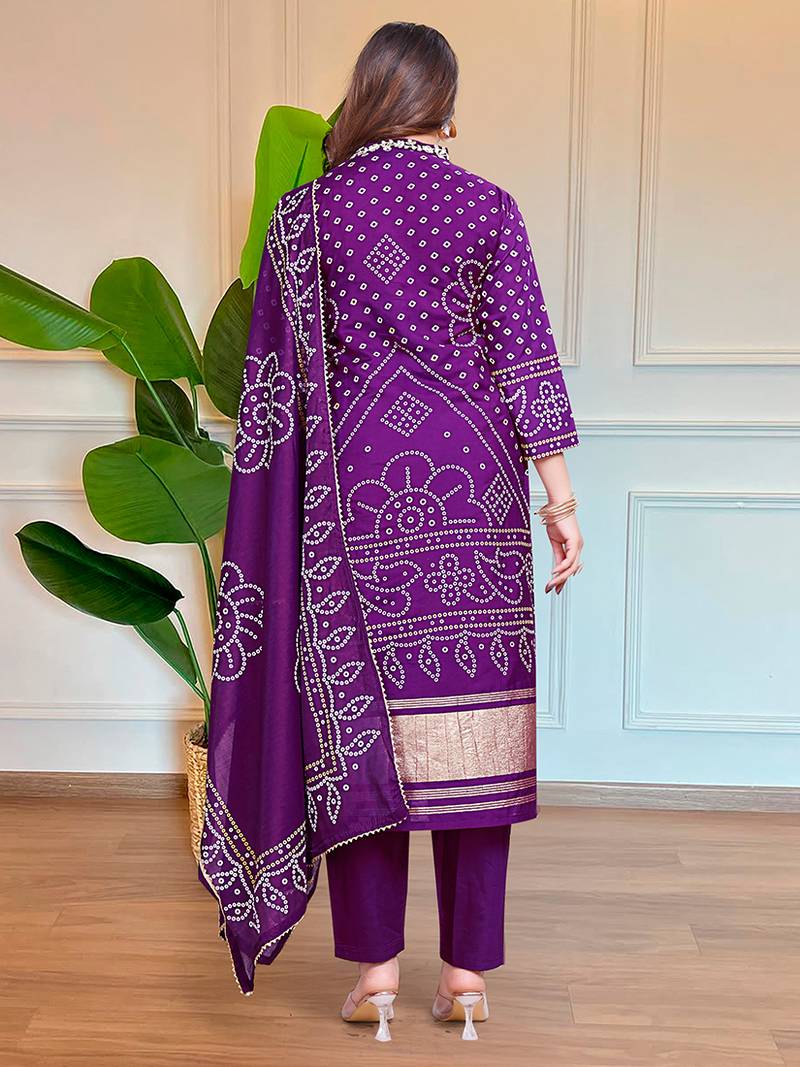 Purple color viscose printed kurta suit