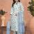 White and blue cotton slub printed readymade kurta set