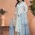 White and blue cotton slub printed readymade kurta set
