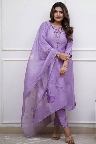 Soft rayon readymade kurta set in lavender