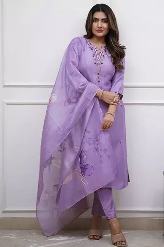 Soft rayon readymade kurta set in lavender