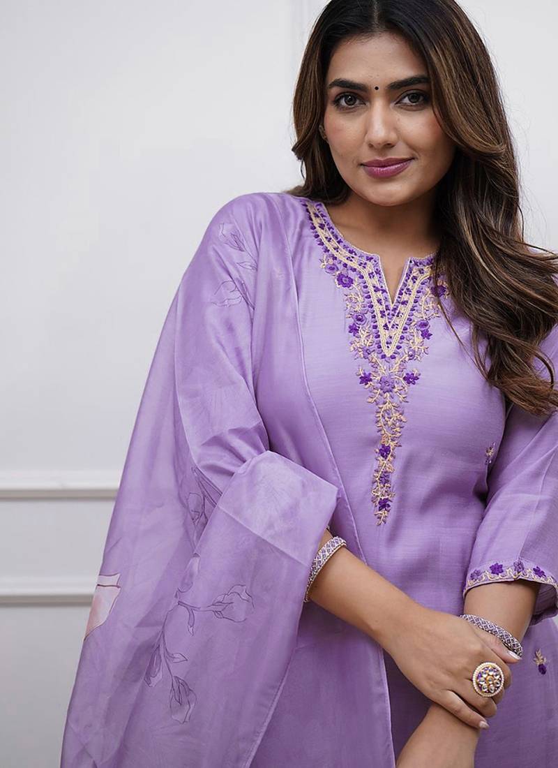 Soft rayon readymade kurta set in lavender