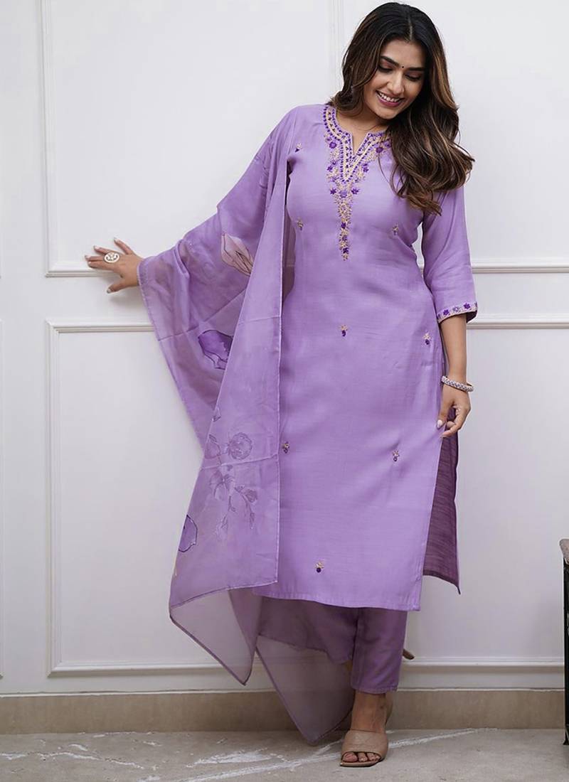 Soft rayon readymade kurta set in lavender