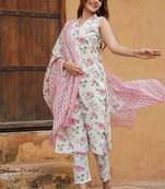 Off white cotton floral print kurta set