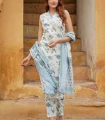 Off white cotton floral print kurta set