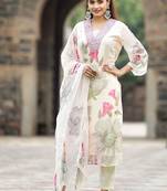 Off white georgette print sttiched kurta set