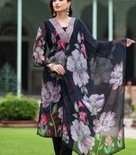 Black georgette print sttiched kurta set