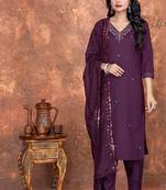 Wine color roman silk with embroidered kurta set