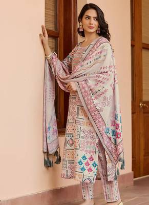 Cream cotton printed kurta set 2