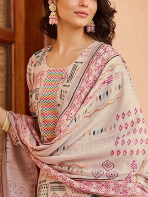 Cream cotton printed kurta set 4