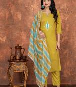 Mustard color roman silk readymade kurta set