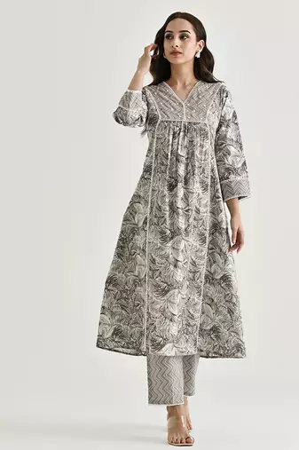 Light grey color rayon readymade kurta set