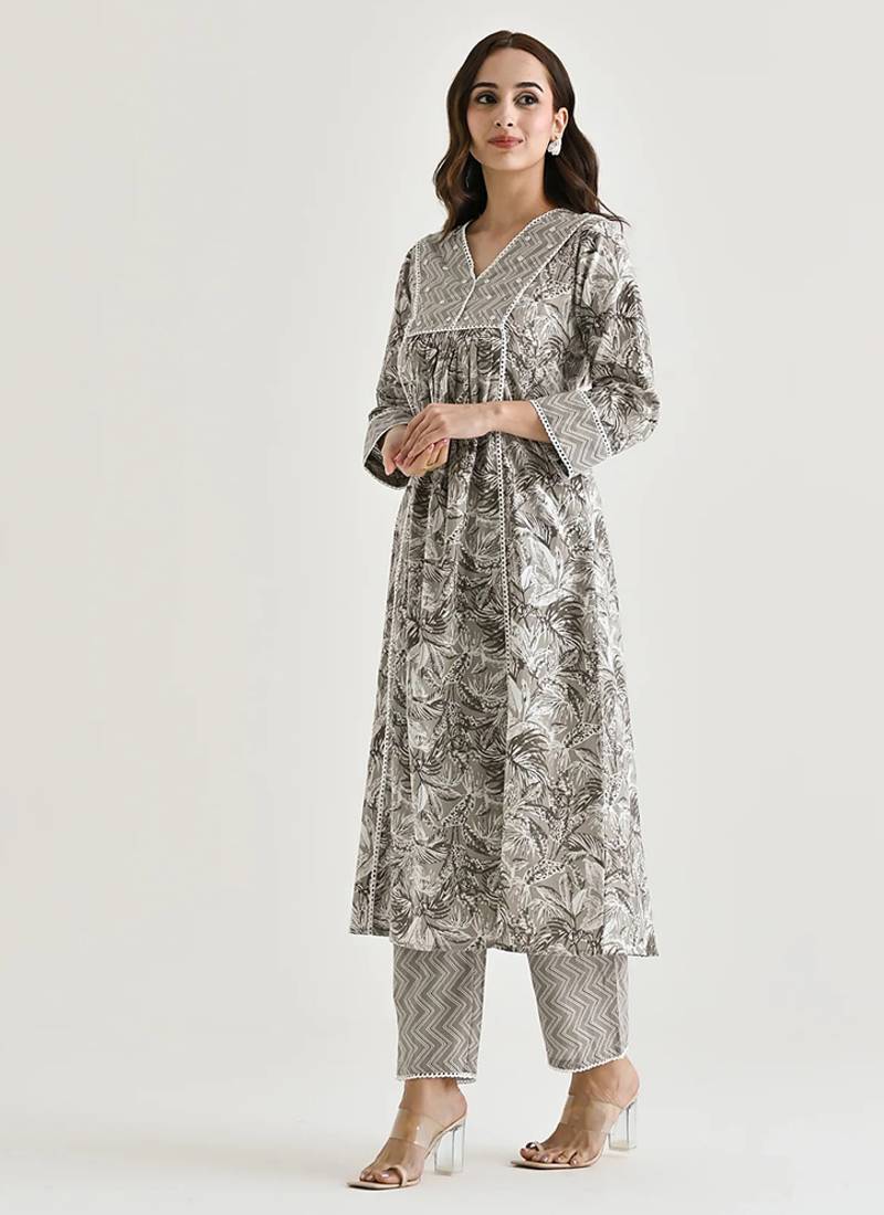 Light grey color rayon readymade kurta set