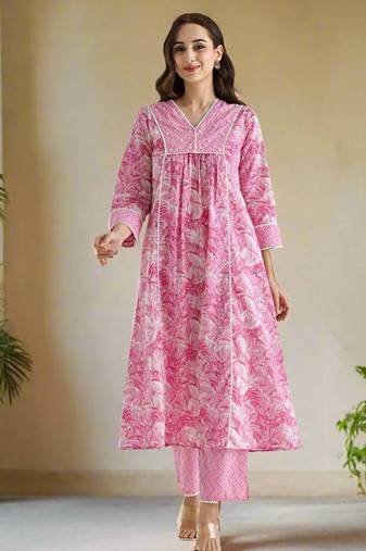 Light pink color rayon readymade kurta set