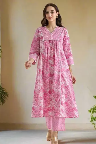 Light pink color rayon readymade kurta set