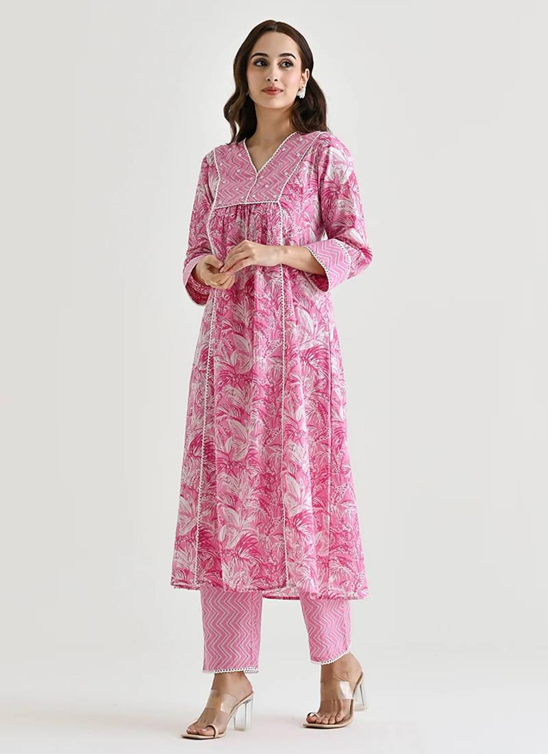 Light pink color rayon readymade kurta set