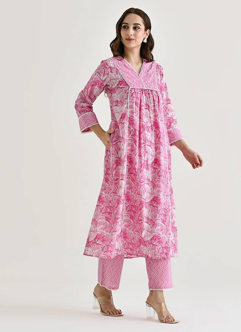 Light pink color rayon readymade kurta set