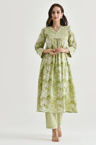 Light green color rayon readymade kurta set