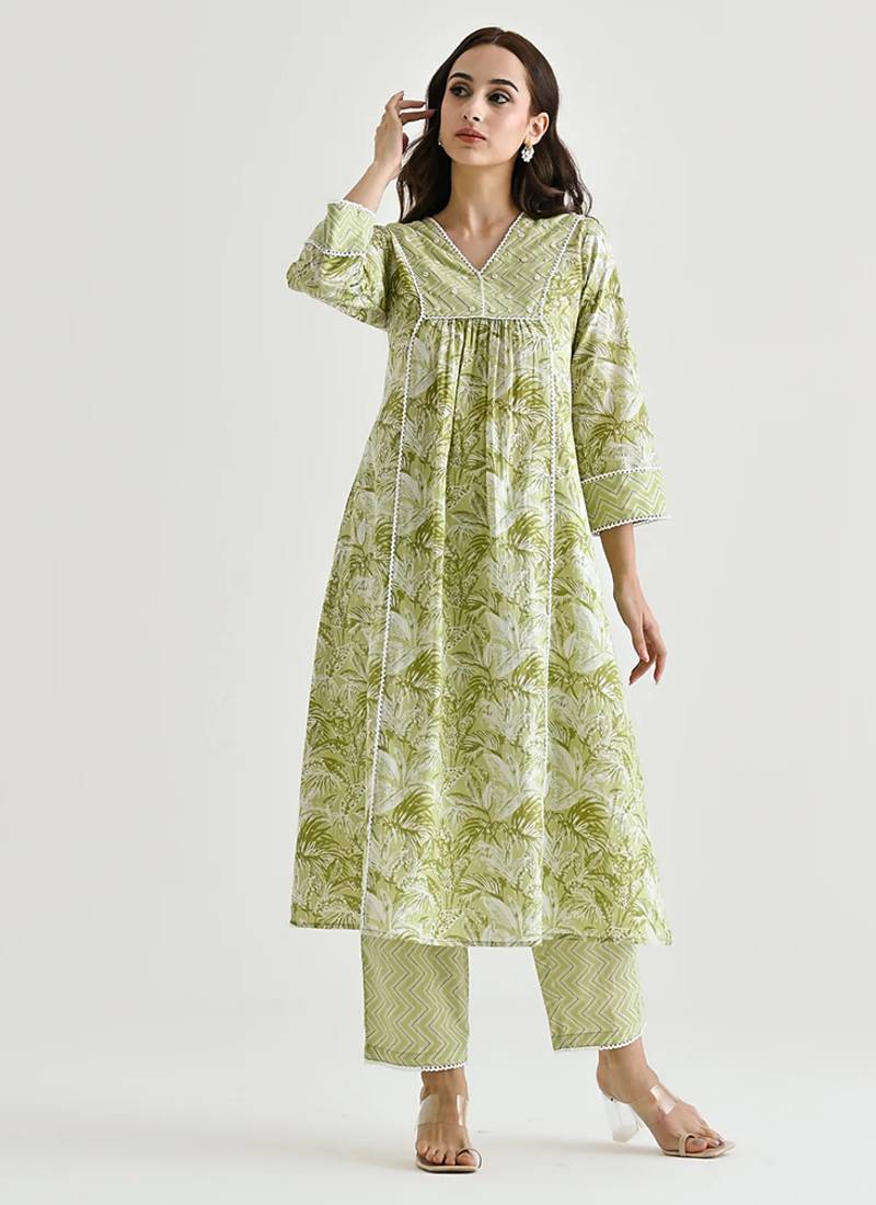 Light green color rayon readymade kurta set