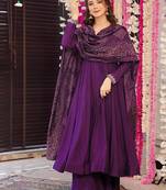 Purple color chanderi silk embroidered anarkali kurta set