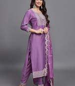 Lavender color chinon viscose sttiched kurta set