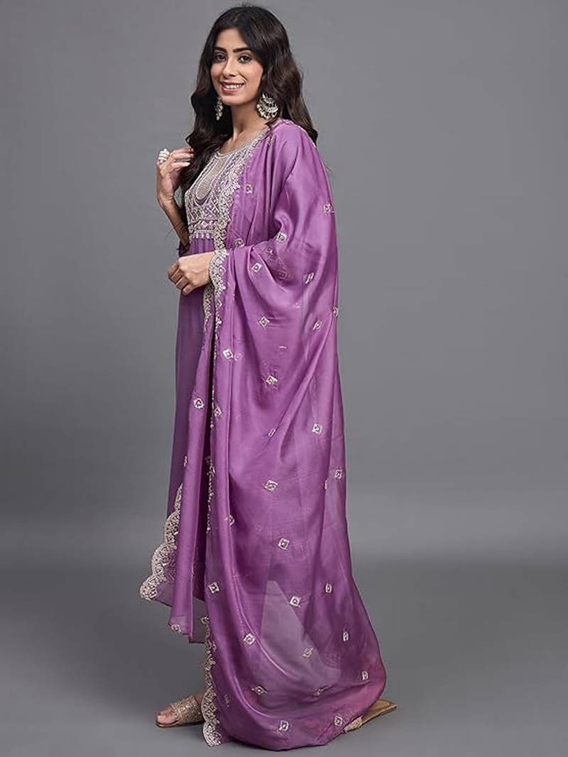 Lavender color chinon viscose sttiched kurta set