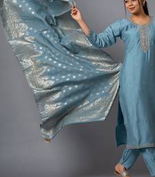 Grey color chanderi viscose sttiched suit