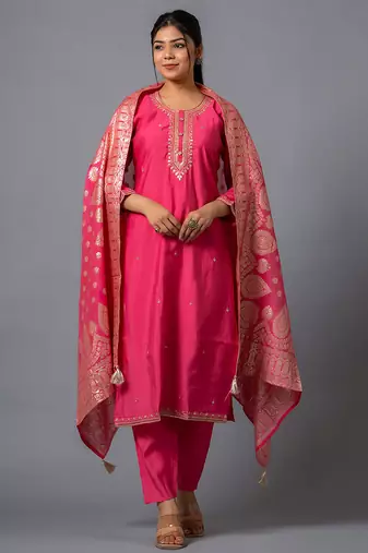 Rani pink color chanderi viscose sttiched suit