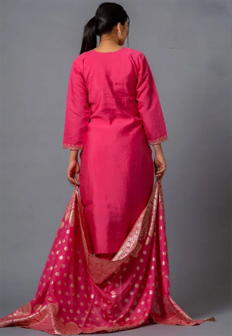 Rani pink color chanderi viscose sttiched suit