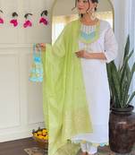 White color viscose chanderi sttiched straight suit