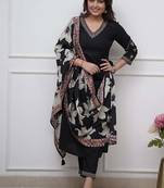 Black color viscose silk sttiched straight suit