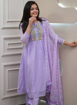 Light mauve color georgette embroidered  anarkali suit 1