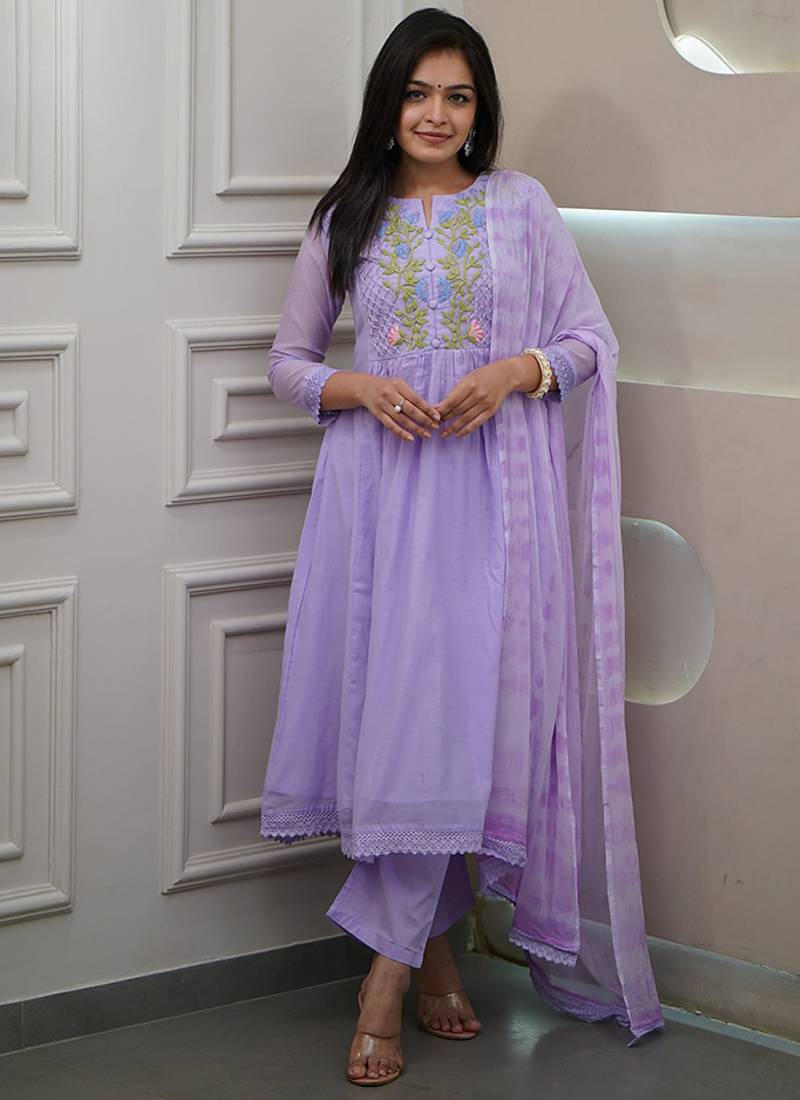 Light mauve color georgette embroidered  anarkali suit