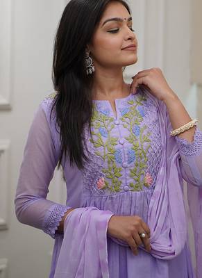 Light mauve color georgette embroidered  anarkali suit 4