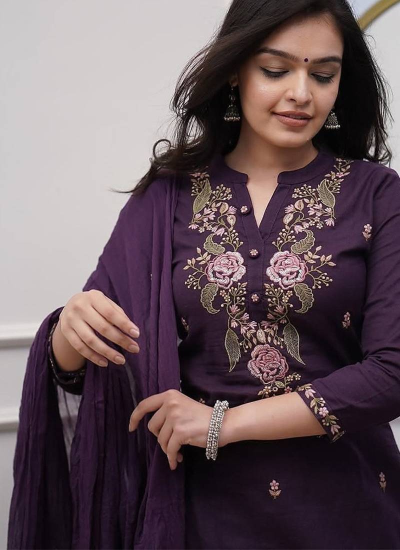 Dark wine color rayon embroidered salwar suit