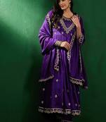 Vichitra silk embroidered anarkali kurta set in purple
